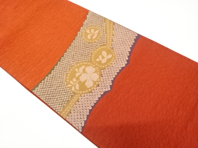 ふくれ織　疋田に花模様織り出し　袋帯